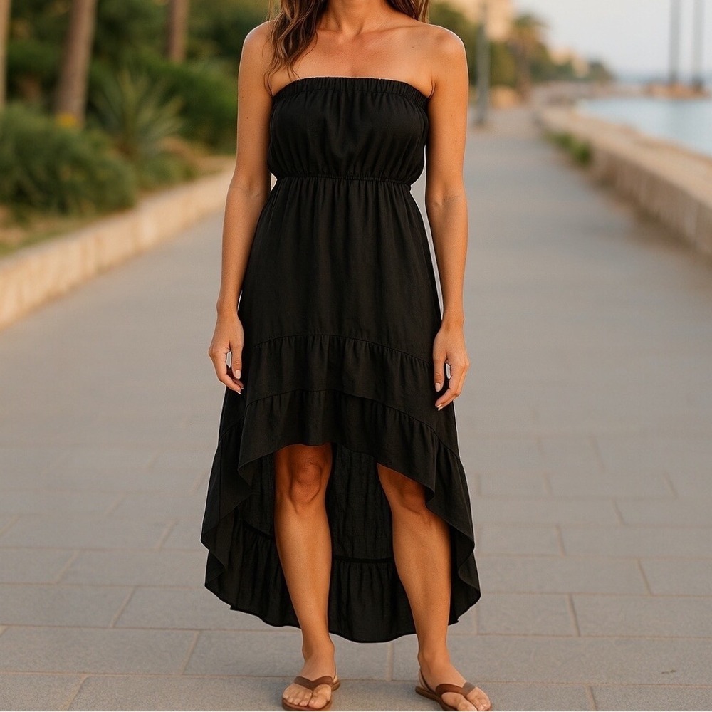 Annabelle | Strapless High Low Black Chiffon Evening‎ Dress Size M Boho Chic